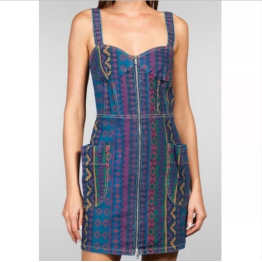 Marc by Marc Jacobs Denim Print Zipper Body Con mini Dress size 0
